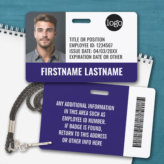 Essential Employee ID Photo, Bar Code, Logo, Issue Badge (Personalized Name Badge with Photo and Company Logo)