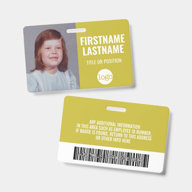 Essential Employee ID Photo, Bar Code, Logo, Name Badge (Front & Back)