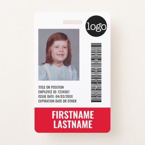 Essential Employee ID Photo Bar Code Logo red Badge