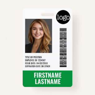Essential Employee ID Photo, Bar Code, Logo, Title Badge