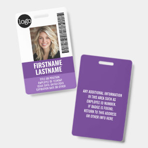 Essential Employee ID Photo, Bar Code, Logo, Title Badge
