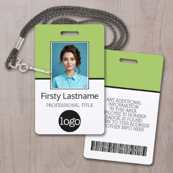 Essential Employee - Photo  Bar Code  Logo  Name Badge by BusinessStationery at Zazzle