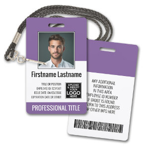 Essential Employee - Photo, Bar Code, Logo, Purple Badge