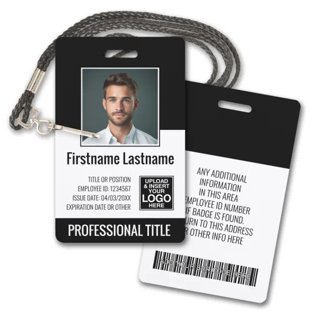 Essential Employee - Photo, Bar Code, Logo, Title Badge | Zazzle