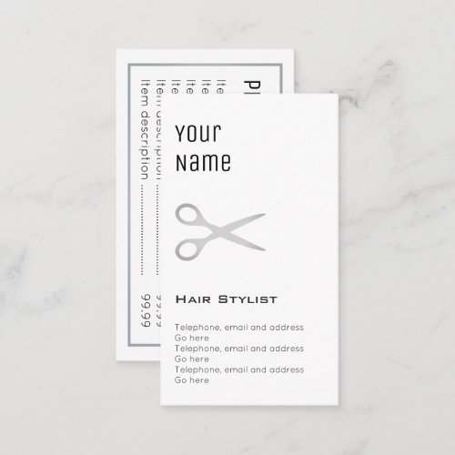 Essential Hair Stylist Price Cards