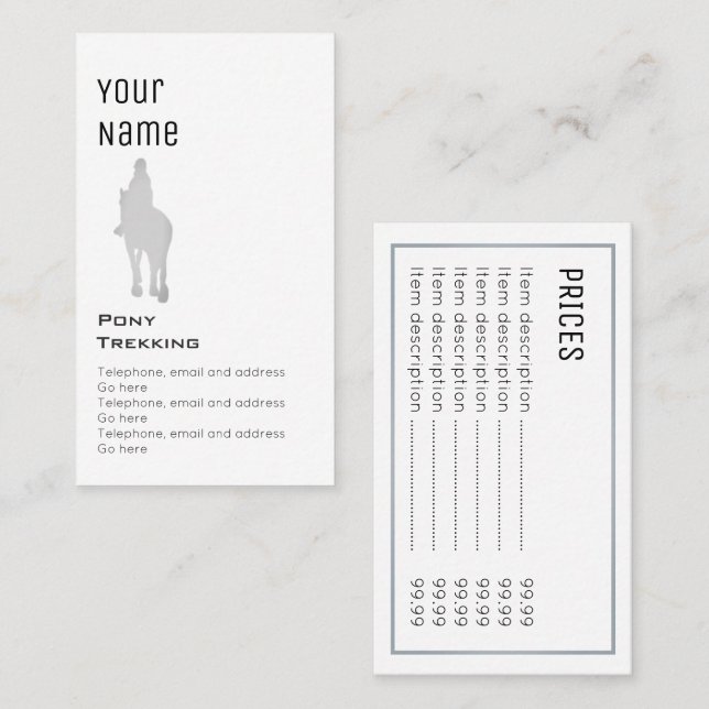 "Essential" Horse Riding Price Cards (Front/Back)
