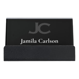essential Initials name minimal black Desk Business Card Holder