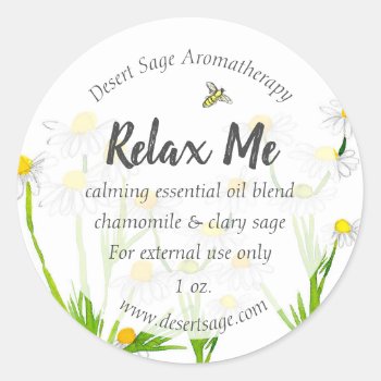 Essential Oil Aromatherapy Chamomile Custom Classic Round Sticker by CountryGarden at Zazzle