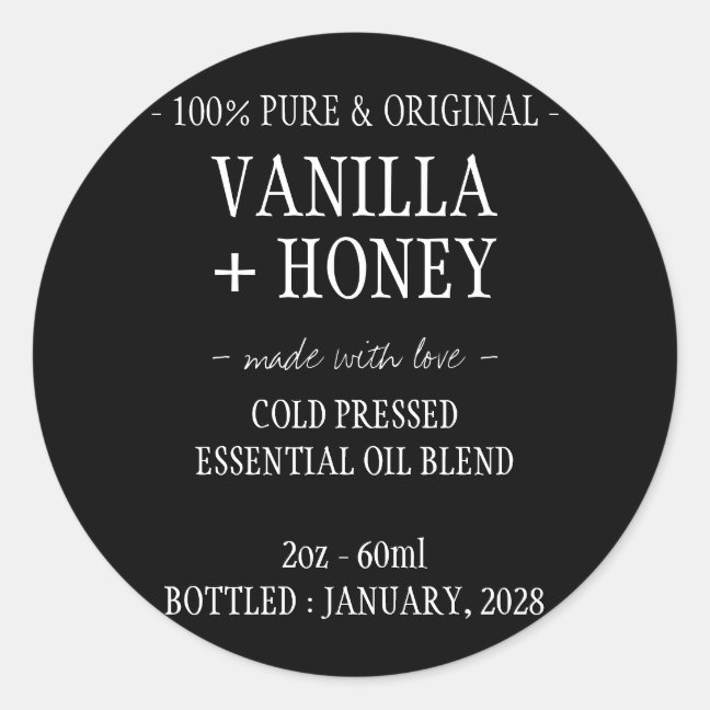 Essential Oil Cosmetic Aromatheraphy Bottle Classic Round Sticker