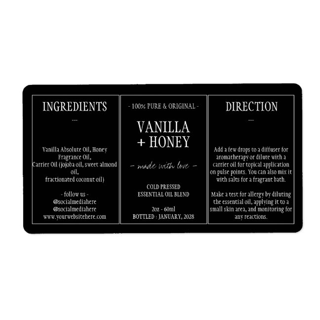 Essential Oil Cosmetic Bottle Wrap Around Label