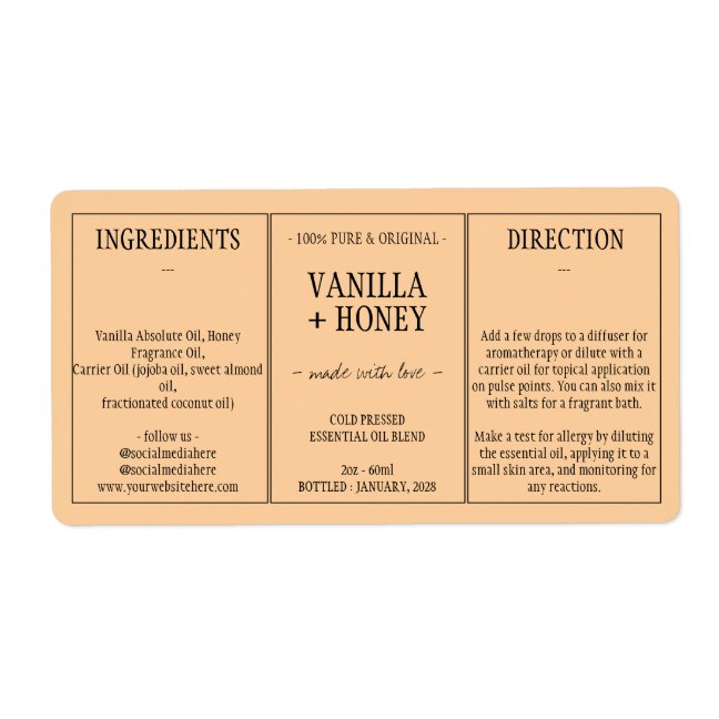 Essential Oil Cosmetic Bottle Wrap Label