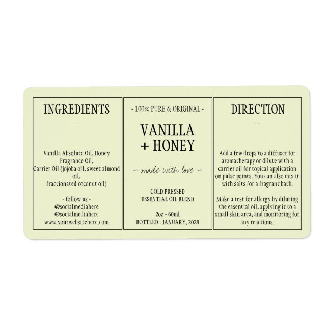 Essential Oil green Cosmetic Bottle Wrap Label (Front)