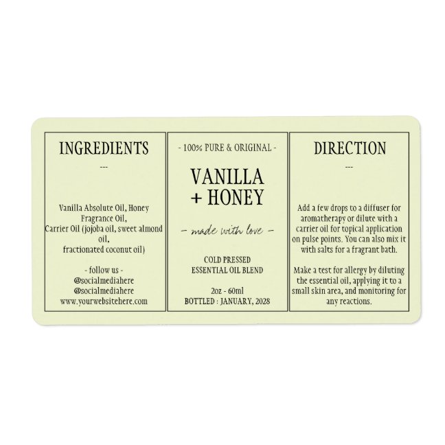 Essential Oil green Cosmetic Bottle Wrap Label