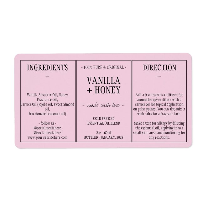 Essential Oil pink Cosmetic Bottle Wrap Label