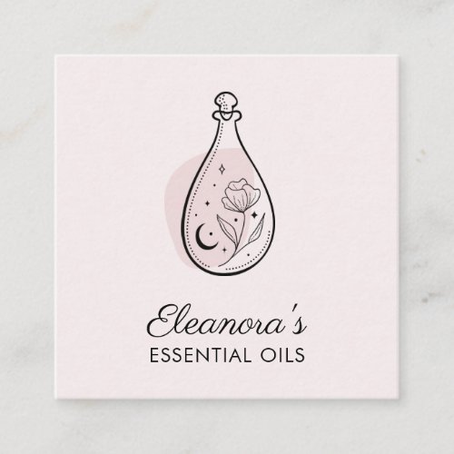 Essential Oils Aromatherapy Logo Blush Pink  Square Business Card