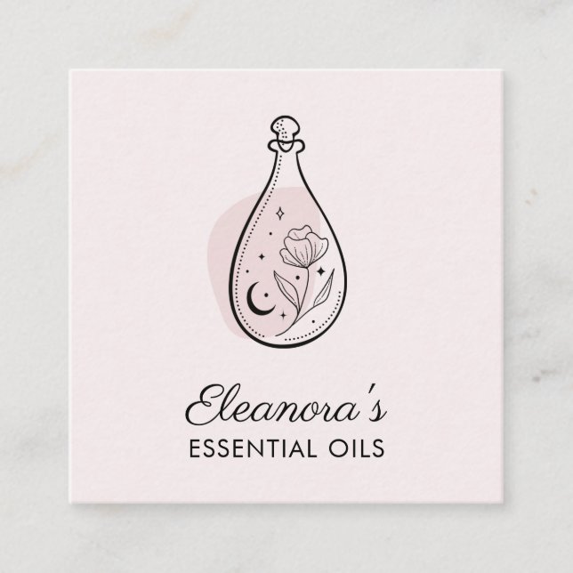 Essential Oils Aromatherapy Logo Blush Pink  Square Business Card (Front)