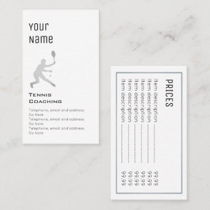 "Essential" Tennis Coaching Price Cards