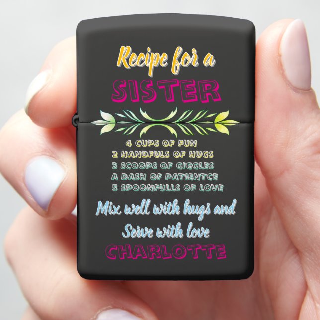 Essentials for a Sister's perfect day Zippo Lighter (In Hand)