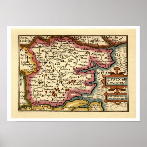 Essex County England Old Antiquarian Atlas Map Poster