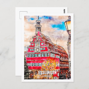 Esslingen Germany Travel Place Watercolor Postcard