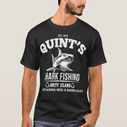 EST1975 Quints Shark Fishing Amity Island Tshirt 