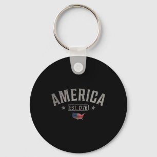Est 1776 Patriotic Us American Flag 4th Of July Am Keychain