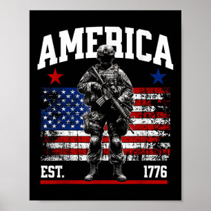 Est 1776 Patriotic Us American Vintage Flag 4th Of Poster