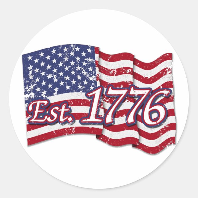 Est. 1776 USA Flag - distressed Classic Round Sticker (Front)