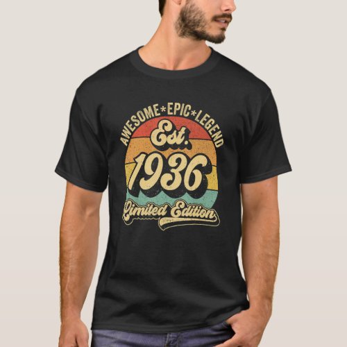Est 1936   86 Year Old 86th Birthday Party T_Shirt