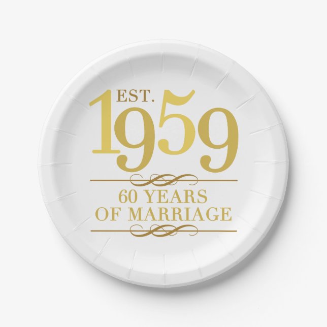 Est. 1959 60th Wedding Anniversary Paper Plates (Front)