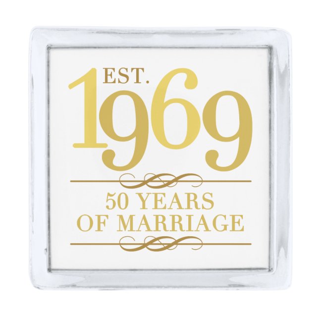 Est. 1969 50th Wedding Anniversary Silver Finish Lapel Pin (Front)