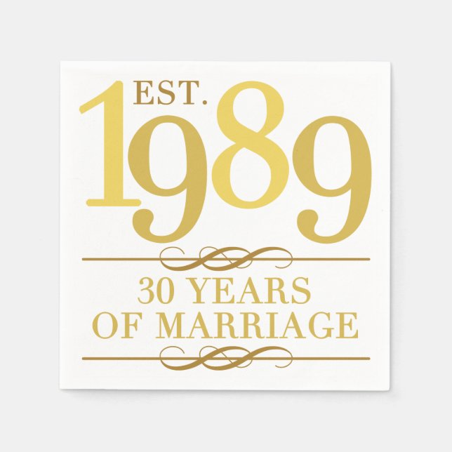 Est. 1989 30th Wedding Anniversary Napkins (Front)