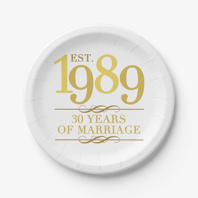 Est. 1989 30th Wedding Anniversary Paper Plates (Front)