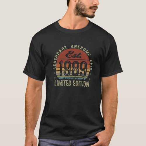Est 1989 Vintage 1989 Limited Edition 33Th Birthd T_Shirt