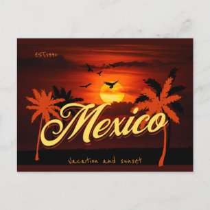 EST 1990 Mexico Vacation and sunset Vintage travel Postcard