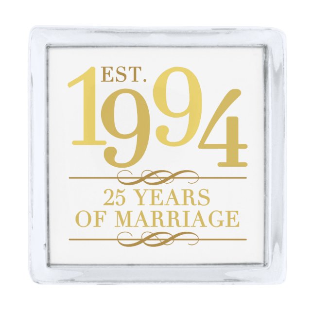 Est. 1994 25th Wedding Anniversary Silver Finish Lapel Pin (Front)
