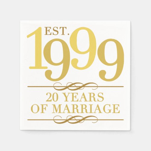 Est 1999 20th Wedding Anniversary Napkins