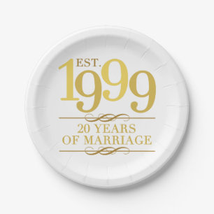 Est. 1999 20th Wedding Anniversary Paper Plates