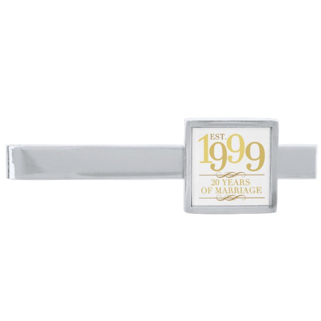 Est. 1999 20th Wedding Anniversary Silver Finish Tie Bar (Front)