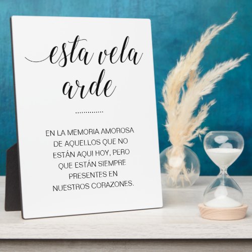 Esta Vela Arde Wedding Memorial in Spanish Plaque