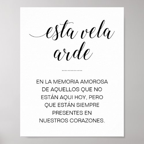 Esta Vela Arde Wedding Memorial Sign in Spanish