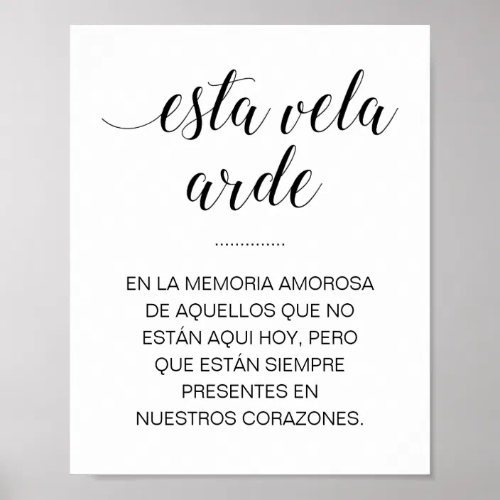 In Loving Memory Spanish Quotes Esta Vela Arde Wedding Memorial Sign In Spanish | Zazzle.com