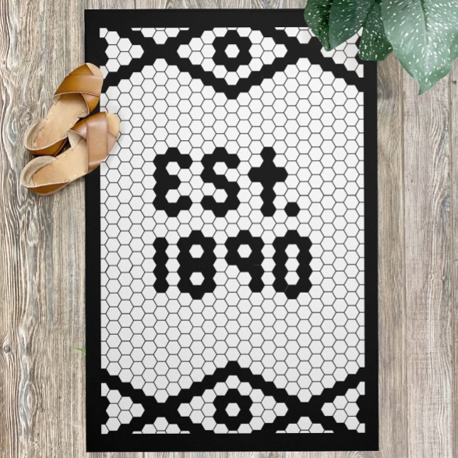 Established 1890 Black and White Tile Vertical  Doormat (Creator Uploaded)