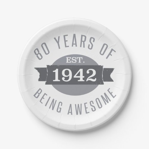 Established 1942 80th Birthday Paper Plates