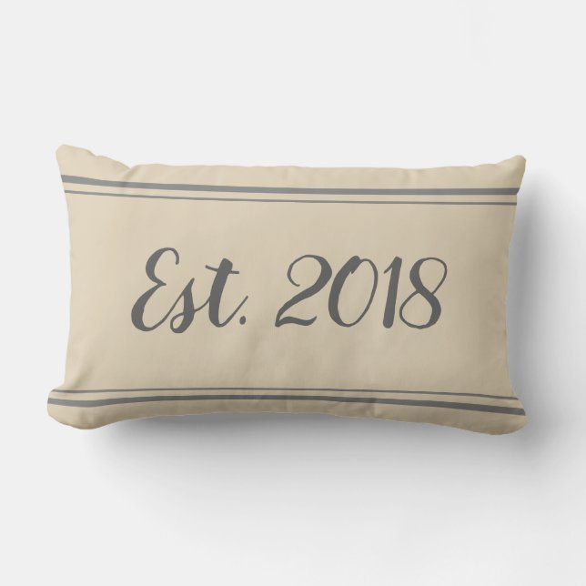 Established 2018 Gray and Beige Pillow (Front)