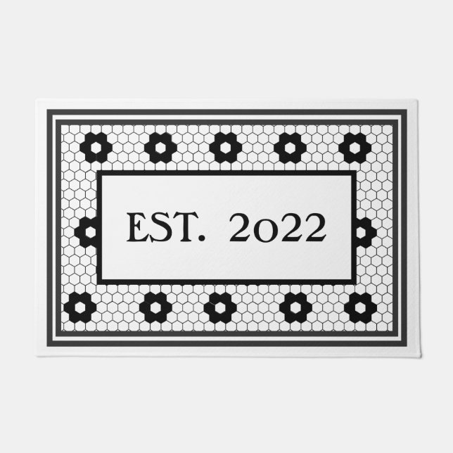 Established 2022 Black White Tile Design Custom Doormat (Front)