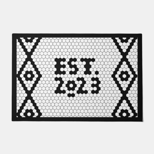 Established 2023 Black and White Trendy Tiles Doormat