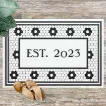 Established 2023 Black White Tile Design Custom Doormat