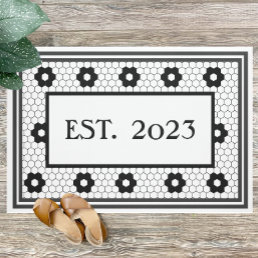 Established 2023 Black White Tile Design Custom Doormat