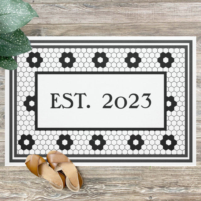 Established 2023 Black White Tile Design Custom Doormat